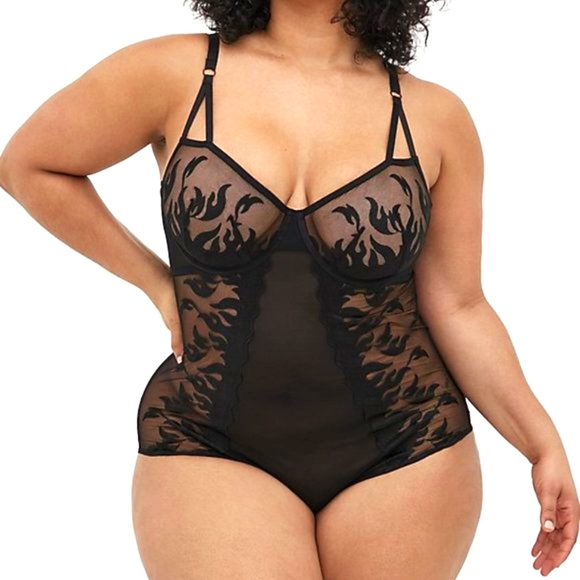 torrid Tops - NWT TORRID LINGERIE UNLINED UNDERWIRE BODYSUIT FLAMES BLACK MESH - Plus Size 1X